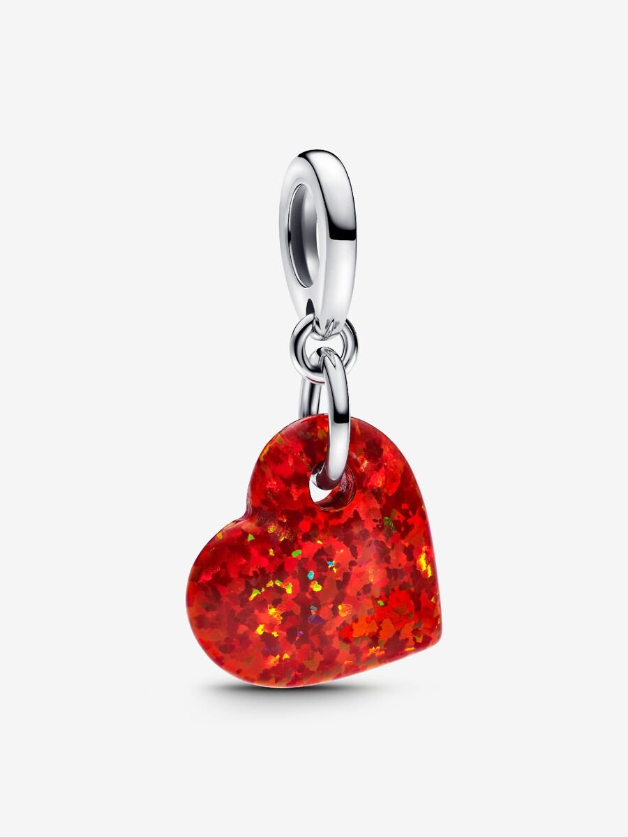 Conta Pendente Coração Vermelho Opalescente Prata