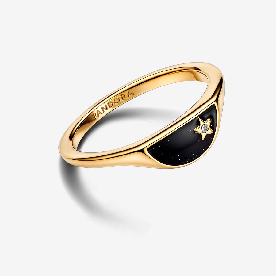 Anel Pandora ME Signet esmaltado e estrela
