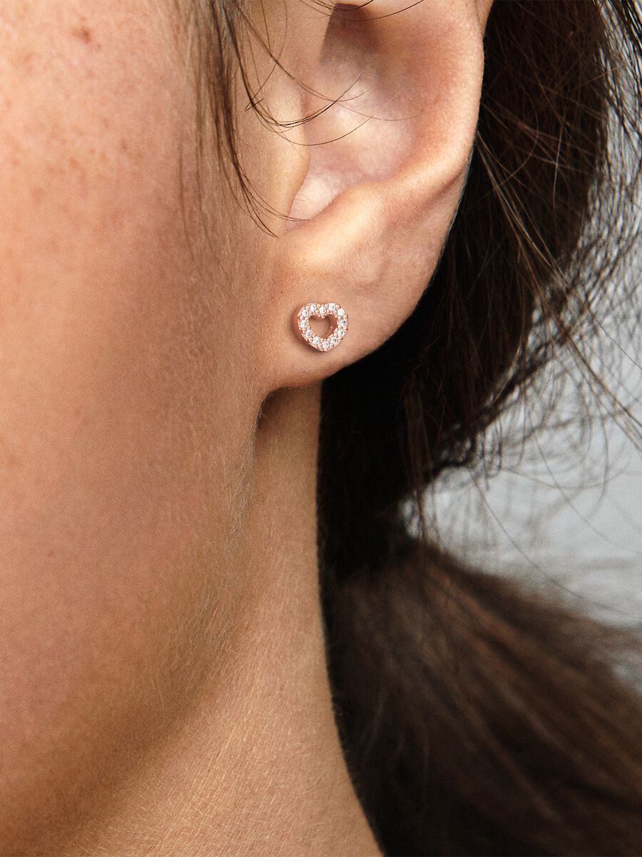 Brincos Espigão Coração Aberto Revestimento de ouro rosa 14k