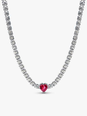 Conjunto de Presente Pulseira, Choker, Brincos e Anel Coração Vermelho Brilhante