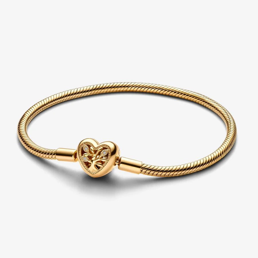 Pulseira Malha Snake Fecho Coração Árvore de Família
