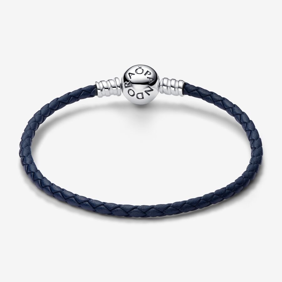 Pulseira de couro Azul com fecho Redondo