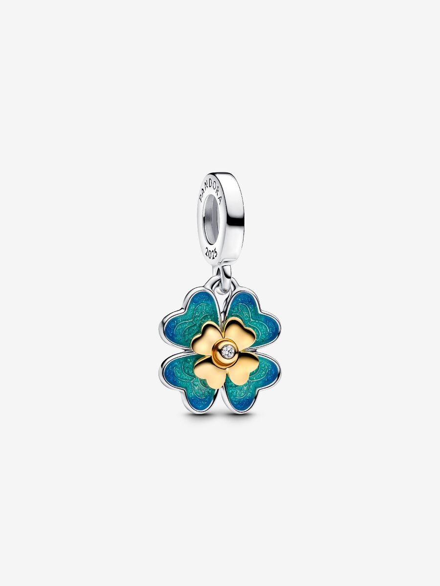 Conta Pendente Pandora Club 2025 Trevo Giratório 0.009 ct TW, Prata, Revestimento de ouro 14k