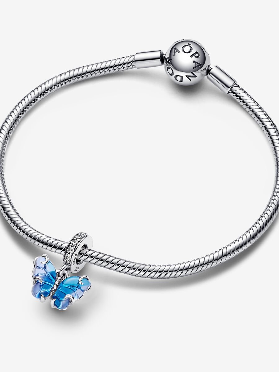 Conta Pendente Murano Borboleta Azul Prata