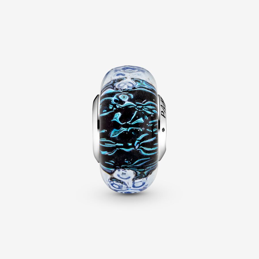 Conta Murano Iridescente Ondulado Azul